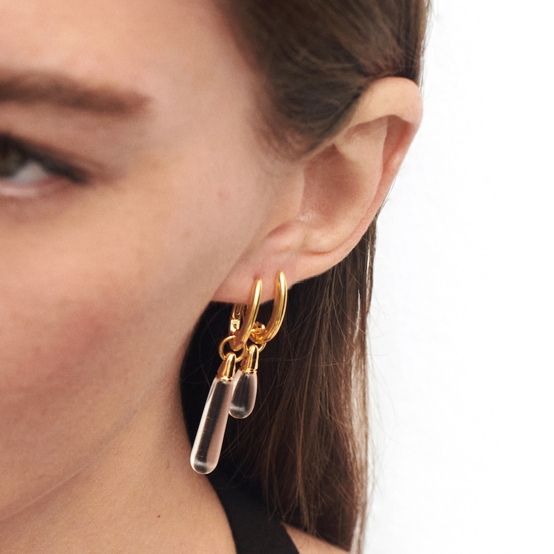 Main Image 3 of PDPAOLA™ at Zales ICONS White Quartz Medium Teardrop Dangle Single Hoop Earring in Sterling Silver with 18K Gold Plate