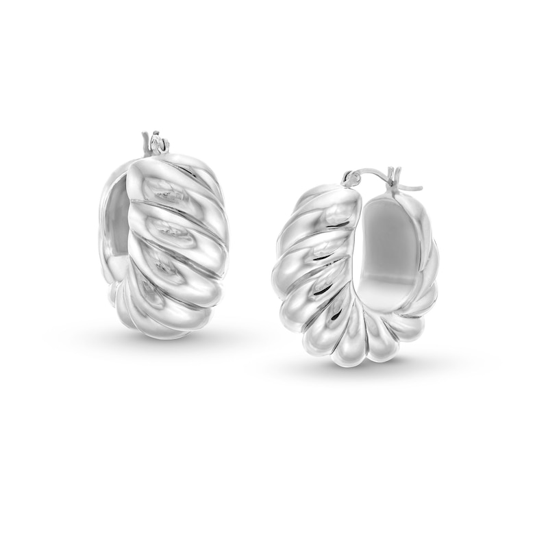 Main Image 1 of 25.0mm Ribbed Twist Hoop Earrings in Hollow Sterling Silver
