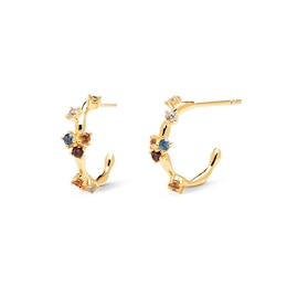 PDPAOLA™ at Zales Multi-Color Cubic Zirconia Scatter J-Hoop Earrings in Sterling Silver with 18K Gold Plate