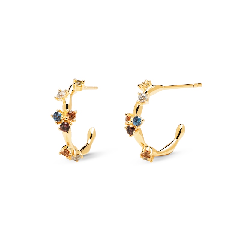 Main Image 1 of PDPAOLA™ at Zales Multi-Color Cubic Zirconia Scatter J-Hoop Earrings in Sterling Silver with 18K Gold Plate