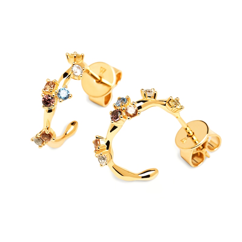 Main Image 2 of PDPAOLA™ at Zales Multi-Color Cubic Zirconia Scatter J-Hoop Earrings in Sterling Silver with 18K Gold Plate