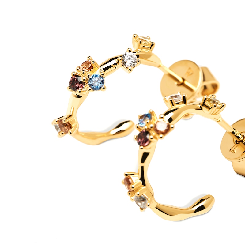 Main Image 3 of PDPAOLA™ at Zales Multi-Color Cubic Zirconia Scatter J-Hoop Earrings in Sterling Silver with 18K Gold Plate