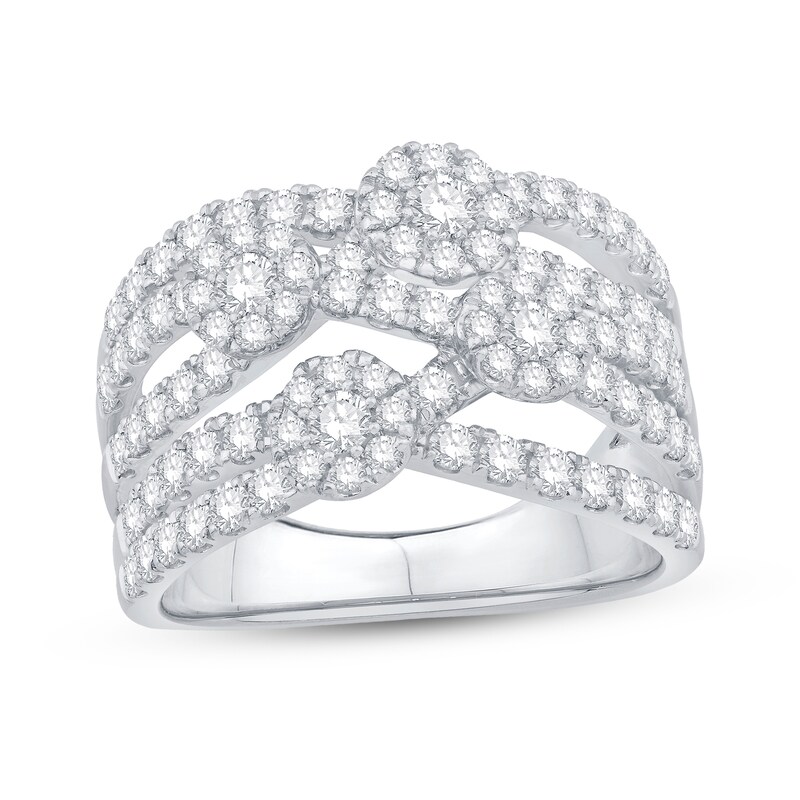 Main Image 1 of 1-1/2 CT. T.W. Diamond Station Multi-Row Crossover Ring in 14K White Gold