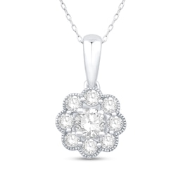 1/2 CT. T.W. Diamond Scallop Edge Vintage-Style Flower Pendant in 10K White Gold