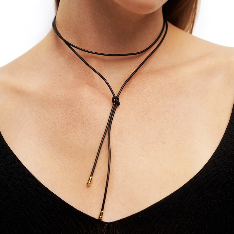 Main Image 2 of PDPAOLA™ at Zales Faux Leather Adjustable Strand Necklace in Sterling Silver with 18K Gold Plate - 37.5"
