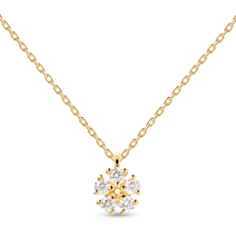 PDPAOLA™ at Zales Cubic Zirconia Daisy Pendant in Sterling Silver with 18K Gold Plate - 19.5"