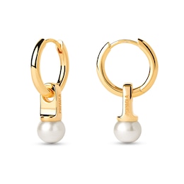 PDPAOLA™ at Zales 6.5mm Freshwater Cultured Pearl Dangle Hoop Earrings in Sterling Silver with 18K Gold Plate