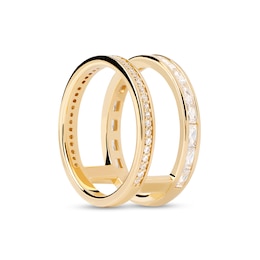 PDPAOLA™ at Zales Cubic Zirconia Baguette and Round Double Row Open Shank Ring in Sterling Silver with 18K Gold Plate