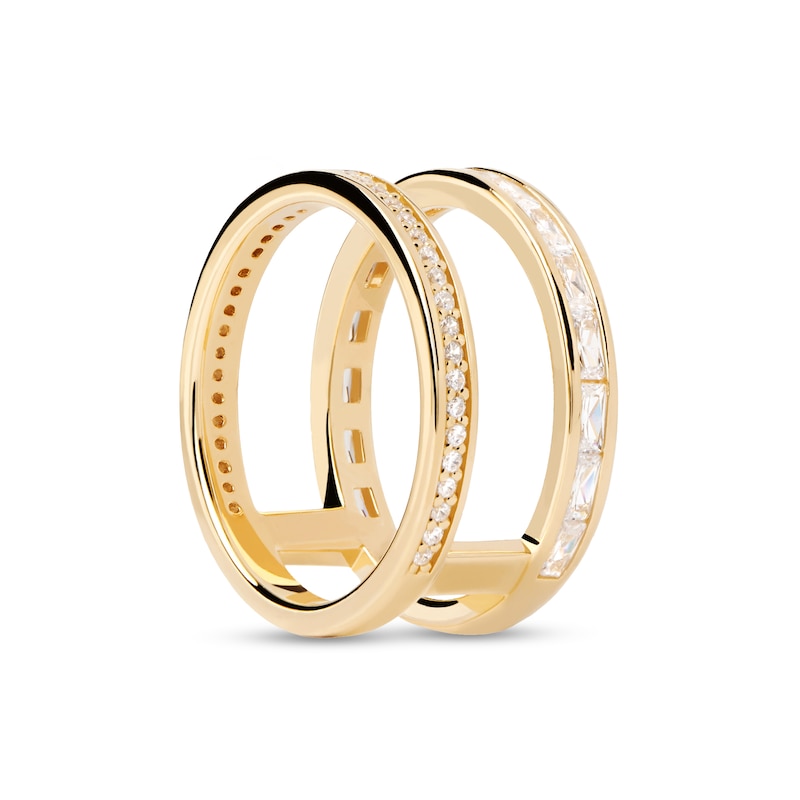 Main Image 1 of PDPAOLA™ at Zales Cubic Zirconia Baguette and Round Double Row Open Shank Ring in Sterling Silver with 18K Gold Plate