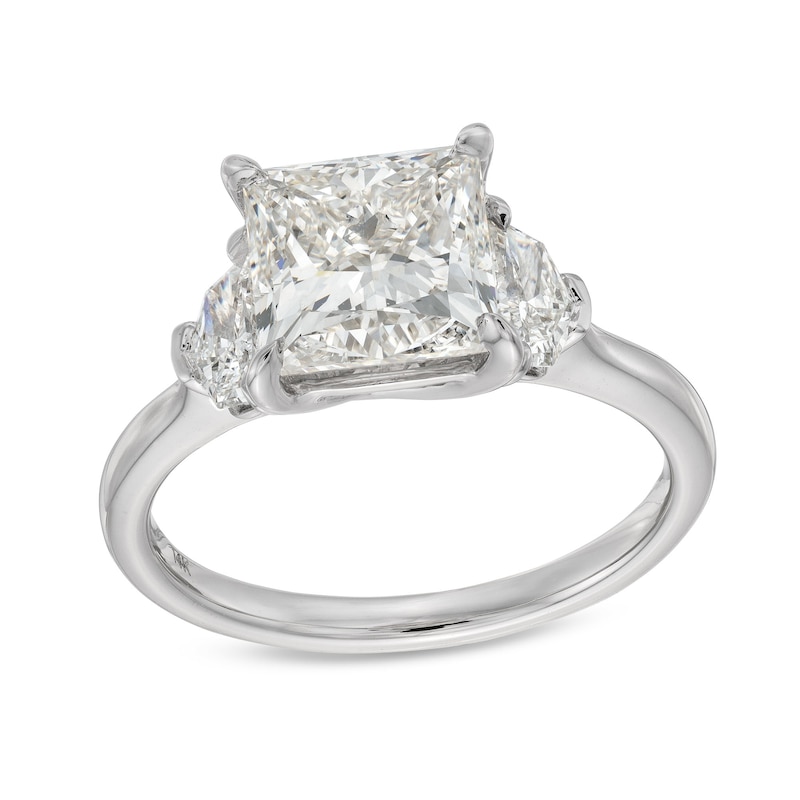 Main Image 1 of 3-1/2 CT. T.W. Princess and Epaulette-Cut Certified Lab-Grown Diamond Three Stone Engagement Ring in 14K White Gold