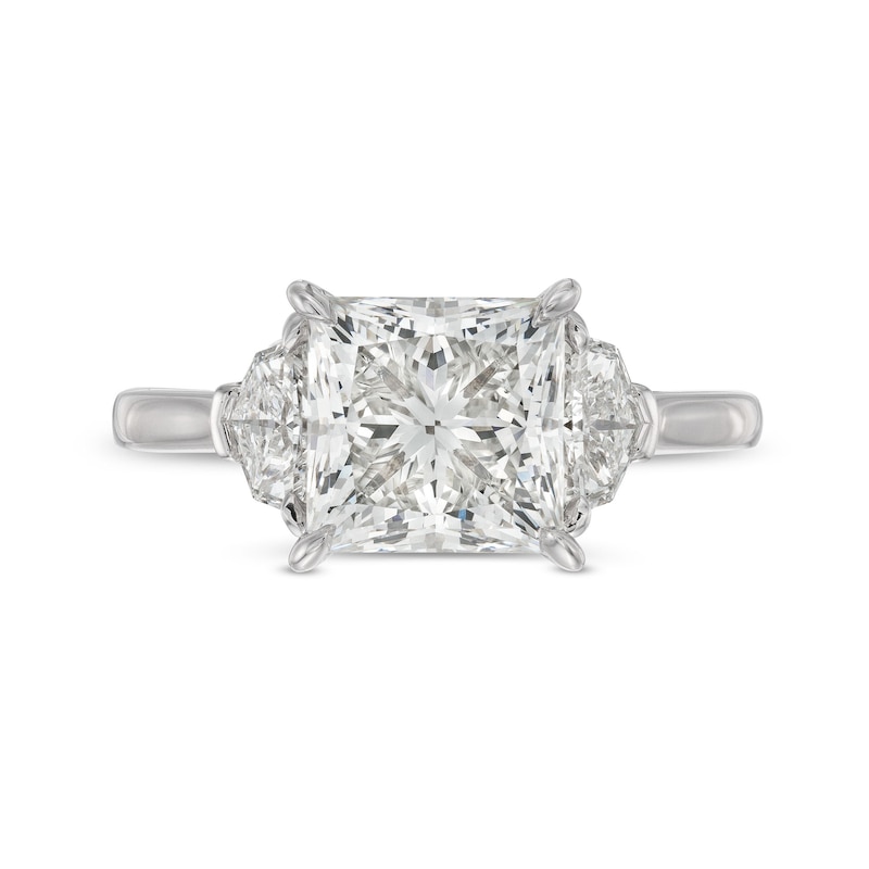 Main Image 4 of 3-1/2 CT. T.W. Princess and Epaulette-Cut Certified Lab-Grown Diamond Three Stone Engagement Ring in 14K White Gold