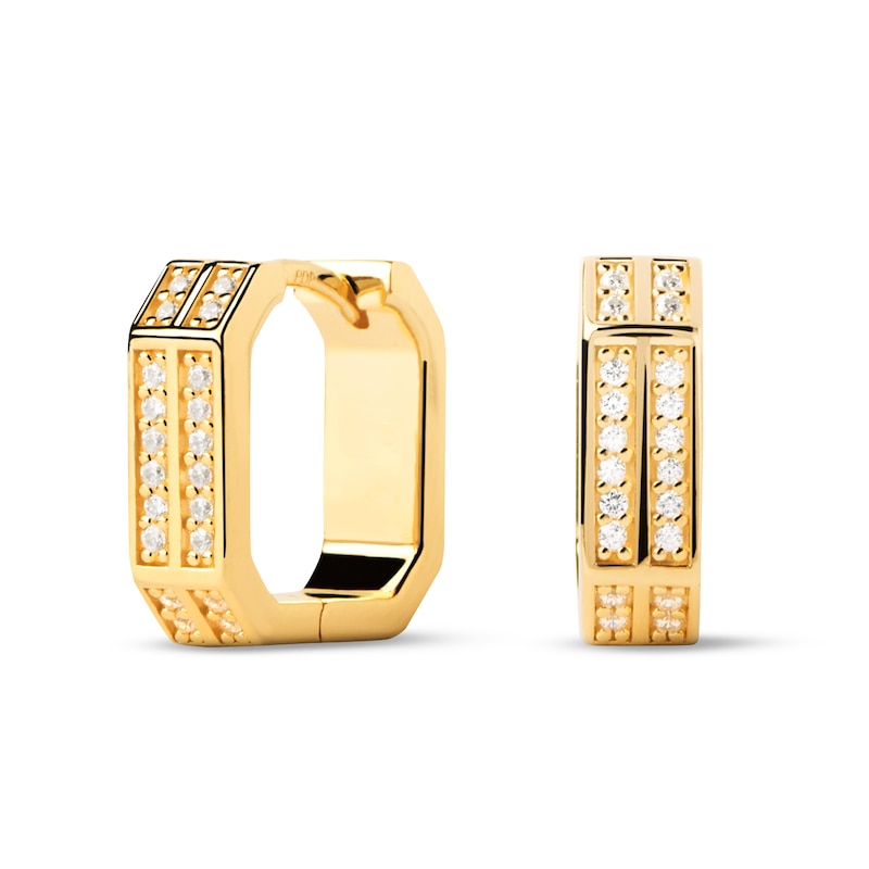 Main Image 1 of PDPAOLA™ at Zales Cubic Zirconia Double Row Octagonal Hoop Earrings in Sterling Silver with 18K Gold Plate