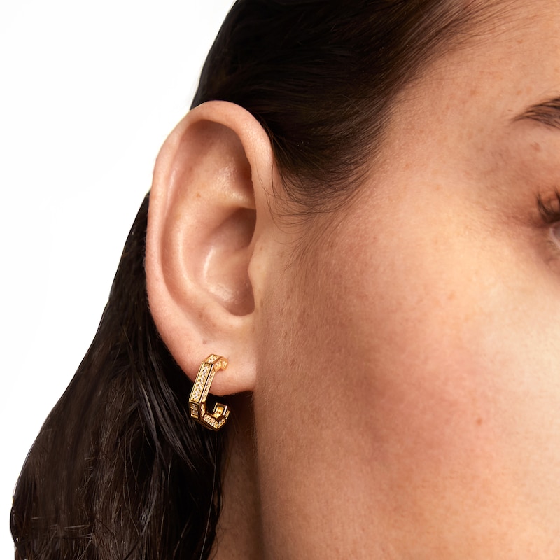 Main Image 2 of PDPAOLA™ at Zales Cubic Zirconia Double Row Octagonal Hoop Earrings in Sterling Silver with 18K Gold Plate