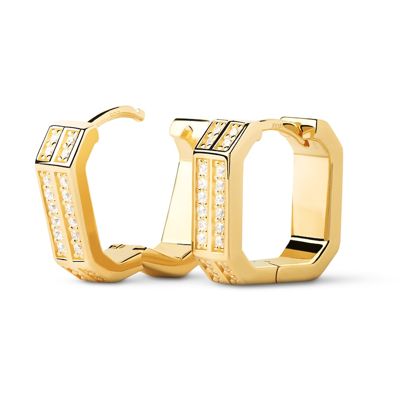 Main Image 4 of PDPAOLA™ at Zales Cubic Zirconia Double Row Octagonal Hoop Earrings in Sterling Silver with 18K Gold Plate