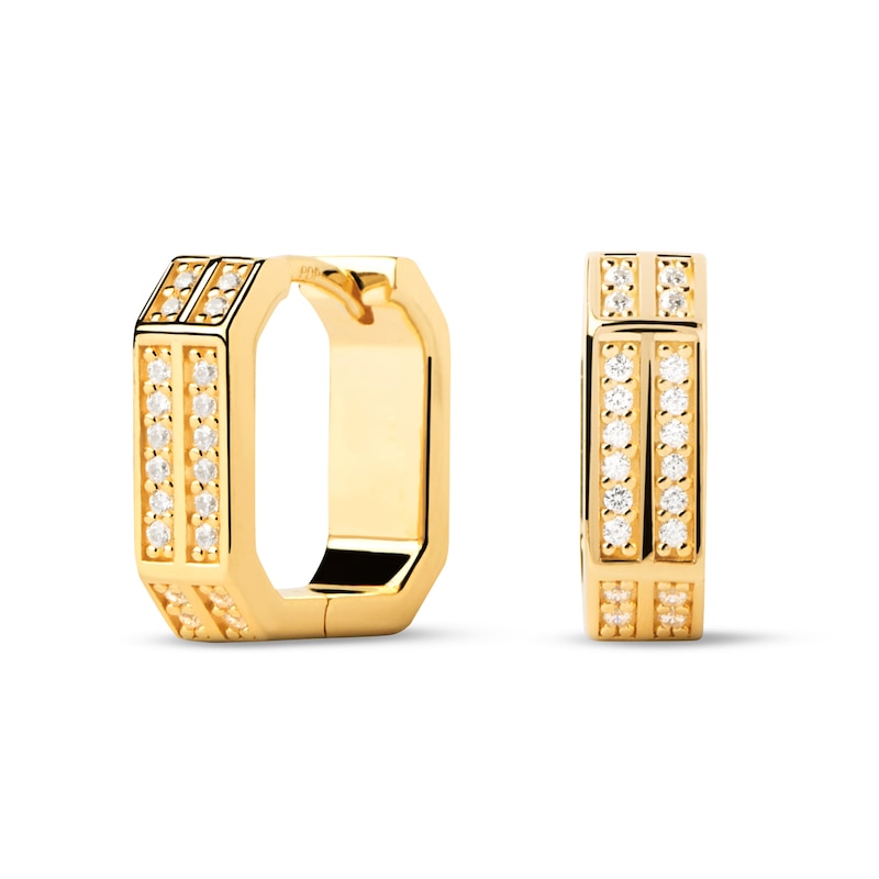 Main Image 6 of PDPAOLA™ at Zales Cubic Zirconia Double Row Octagonal Hoop Earrings in Sterling Silver with 18K Gold Plate