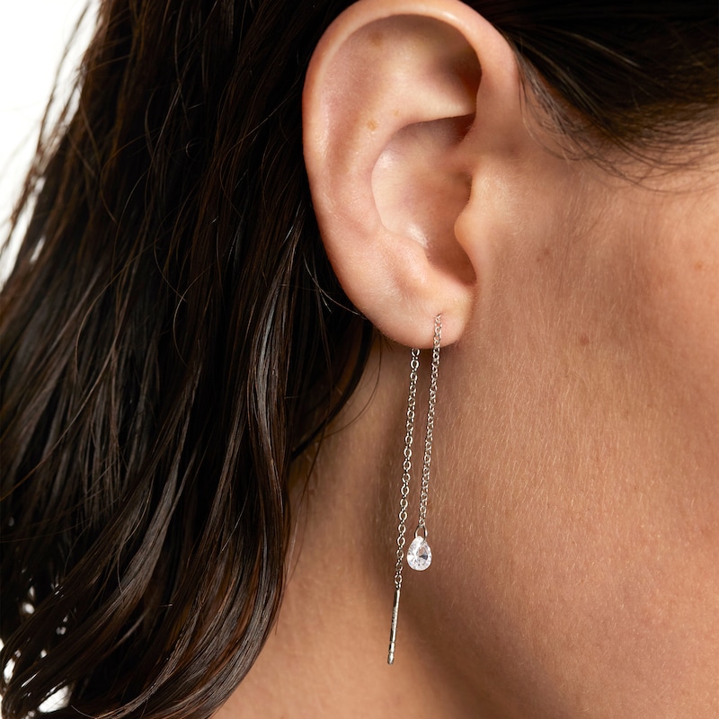 Main Image 2 of PDPAOLA™ at Zales Pear-Shaped Cubic Zirconia Threader Earrings in Sterling Silver