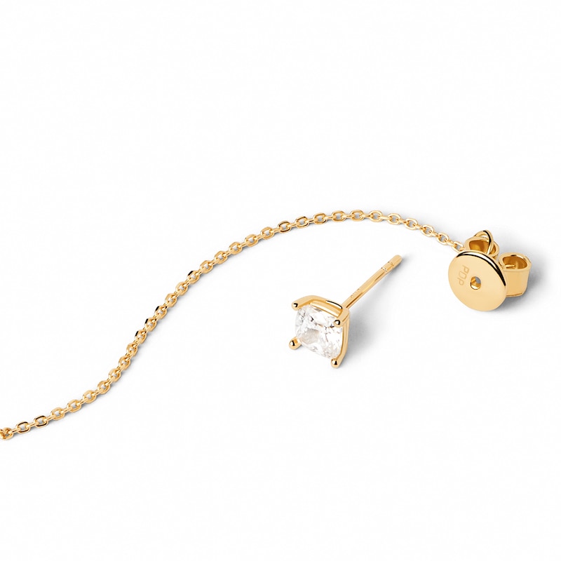 Main Image 4 of PDPAOLA™ at Zales Princess-Cut Cubic Zirconia Linear Chain Drop Earrings in Sterling Silver with 18K Gold Plate