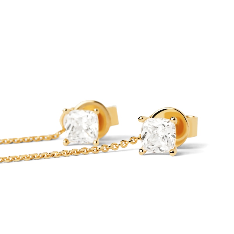 Main Image 5 of PDPAOLA™ at Zales Princess-Cut Cubic Zirconia Linear Chain Drop Earrings in Sterling Silver with 18K Gold Plate