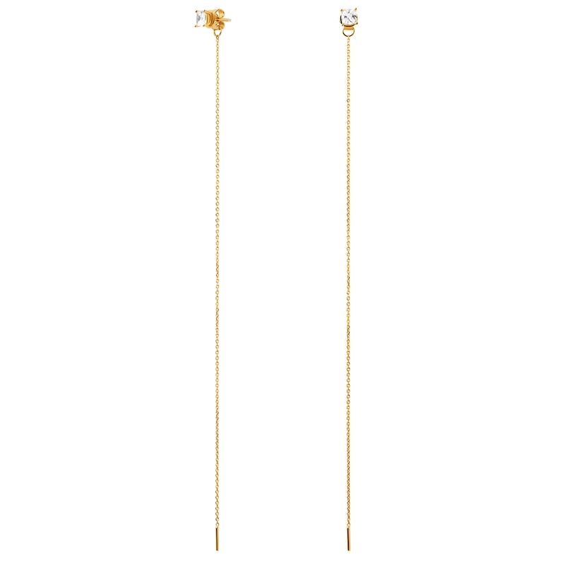 Main Image 6 of PDPAOLA™ at Zales Princess-Cut Cubic Zirconia Linear Chain Drop Earrings in Sterling Silver with 18K Gold Plate