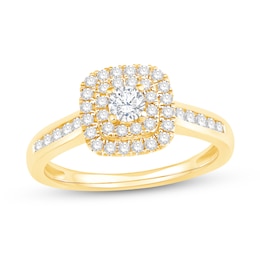 5/8 CT. T.W. Diamond Double Cushion-Shaped Frame Engagement Ring in 14K Gold