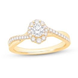 5/8 CT. T.W. Diamond Oval Scallop Frame Engagement Ring in 14K Gold