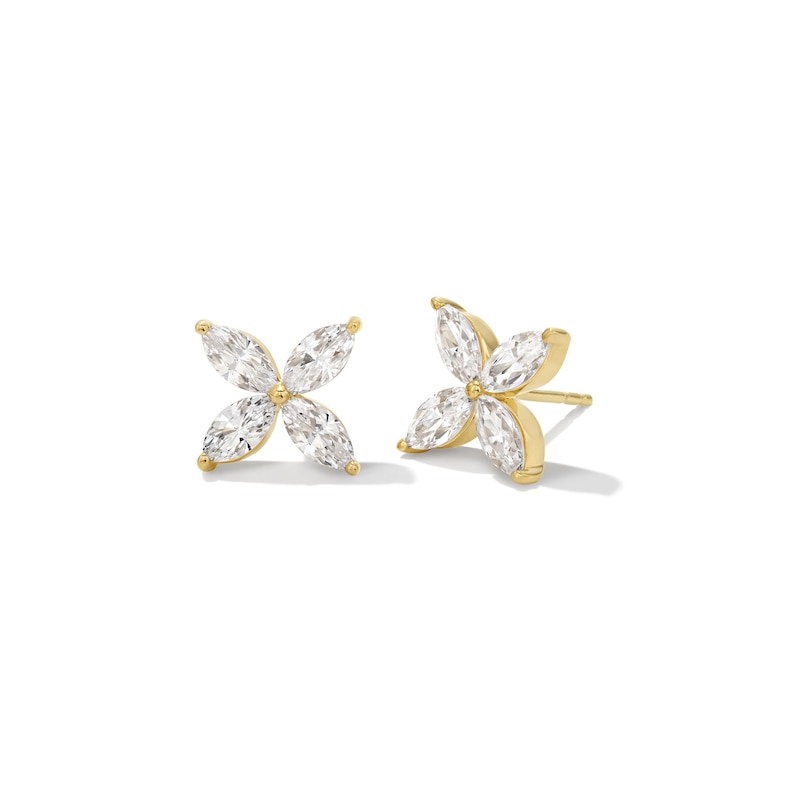 Main Image 1 of Zales x Nungu 1-1/2 CT. T.W. Marquise Diamond Flower Stud Earrings in 14K Gold