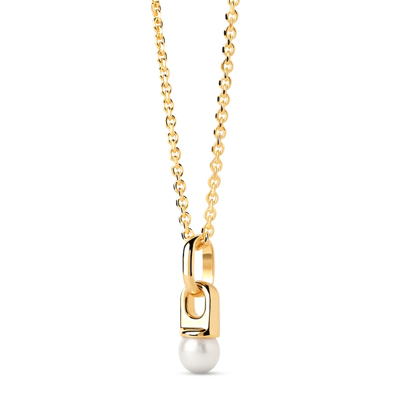 Main Image 1 of PDPAOLA™ at Zales 5.0mm Freshwater Cultured Pearl Drop Pendant in Sterling Silver with 18K Gold Plate - 19”