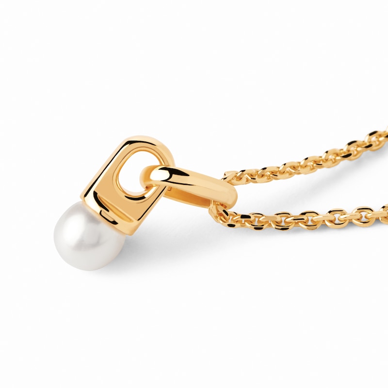 Main Image 2 of PDPAOLA™ at Zales 5.0mm Freshwater Cultured Pearl Drop Pendant in Sterling Silver with 18K Gold Plate - 19”