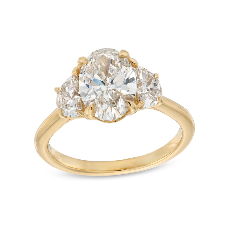 Main Image 1 of 2-5/8 CT. T.W. Oval and Half-Moon Certified Lab-Grown Diamond Three Stone Engagement Ring in 14K Gold (F/VS2)