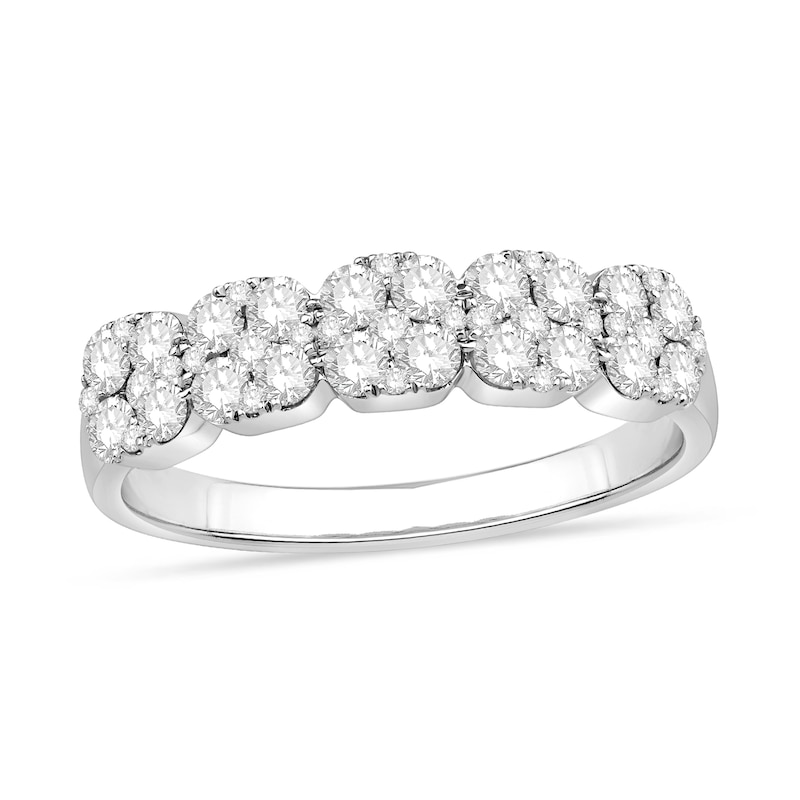 Main Image 1 of 3/4 CT. T.W. Cushion-Shaped Multi-Diamond Five Stone Anniversary Band in 14K White Gold