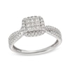 Thumbnail Image 1 of 1/2 CT. T.W. Princess-Cut Multi-Diamond Cushion-Shaped Frame Twist Shank Engagement Ring in 14K White Gold