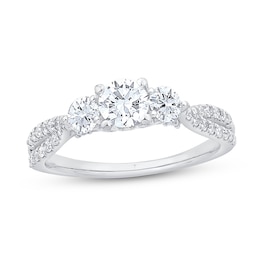1 CT. T.W. Diamond Three Stone Split Shank Engagement Ring in 14K White Gold