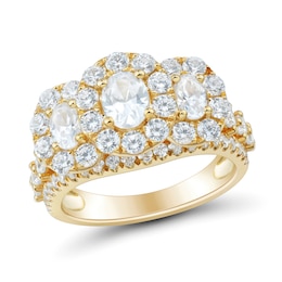 3 CT. T.W. Oval Diamond Frame Past Present Future® Multi-Row Engagement Ring in 14K Gold