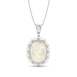 Oval Mother-of-Pearl and Freshwater Cultured Pearl Frame Pendant in Sterling Silver