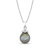 Thumbnail Image 1 of 9.0mm Pear-Shaped Black Tahitian Cultured Pearl and Diamond Accent Pendant in 14K White Gold