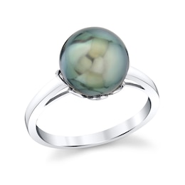10.0mm Black Tahitian Cultured Pearl Solitaire Ring in 14K White Gold