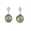 Thumbnail Image 1 of 10.0mm Oval-Shaped Black Tahitian Cultured Pearl and 1/6 CT. T.W Diamond Drop Earrings in 14K White Gold