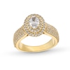Thumbnail Image 1 of 1-1/3 CT. T.W. Oval Diamond Double Frame Multi-Row Shank Engagement Ring in 14K Gold
