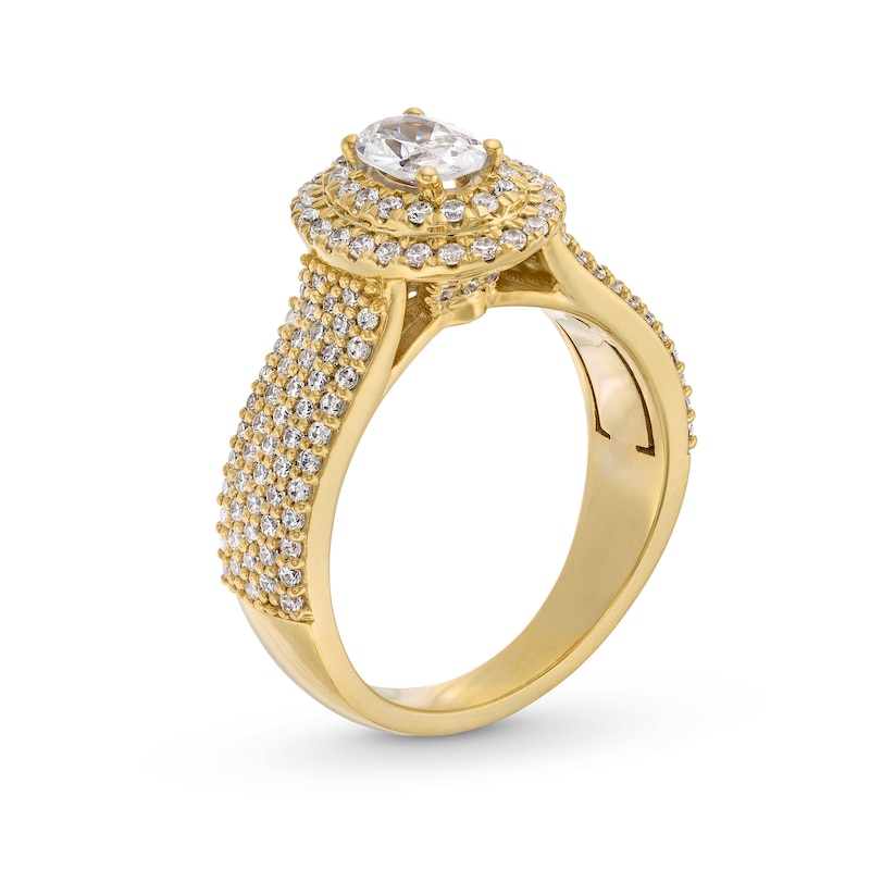Main Image 3 of 1-1/3 CT. T.W. Oval Diamond Double Frame Multi-Row Shank Engagement Ring in 14K Gold