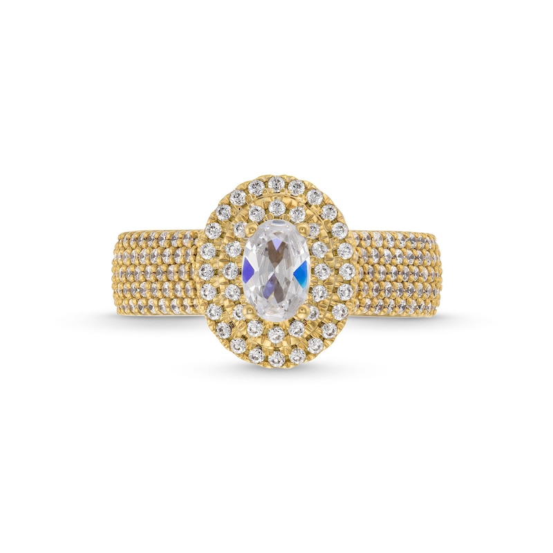 Main Image 4 of 1-1/3 CT. T.W. Oval Diamond Double Frame Multi-Row Shank Engagement Ring in 14K Gold