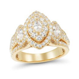2 CT. T.W. Marquise Diamond Past Present Future® Double Frame Triple Row Engagement Ring in 14K Gold
