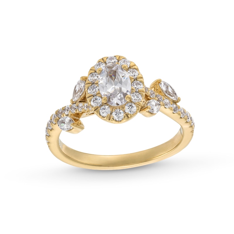 Main Image 1 of 1-1/4 CT. T.W. Oval Diamond Frame Leaf Shank Engagement Ring in 14K Gold