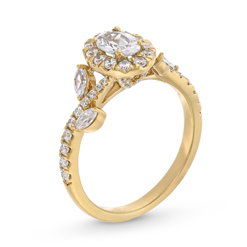 Main Image 3 of 1-1/4 CT. T.W. Oval Diamond Frame Leaf Shank Engagement Ring in 14K Gold