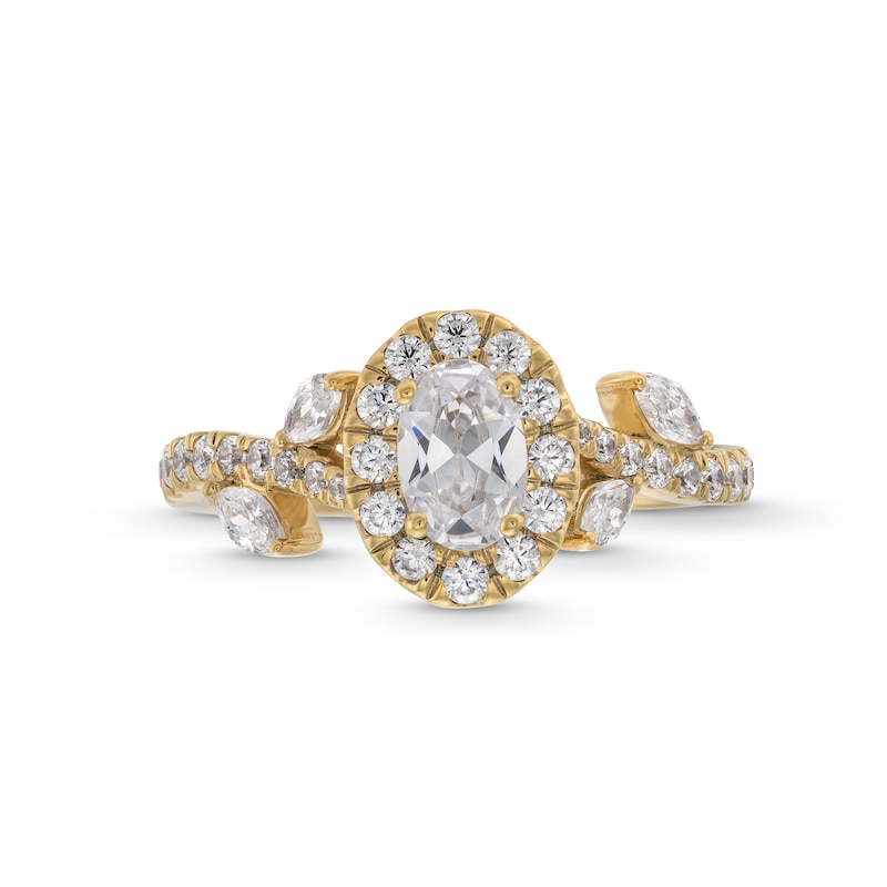 Main Image 4 of 1-1/4 CT. T.W. Oval Diamond Frame Leaf Shank Engagement Ring in 14K Gold