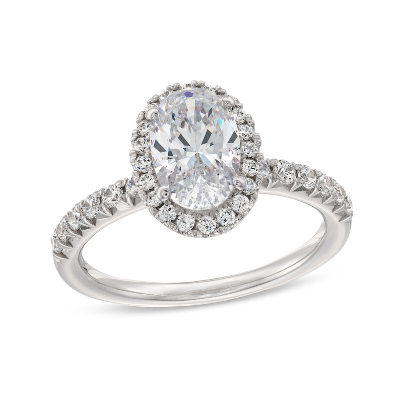 Main Image 1 of 2 CT. T.W. Oval Certified Lab-Grown Diamond Frame Engagement Ring in 14K White Gold (F/VS2)