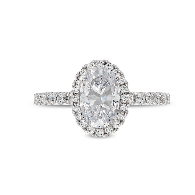 Main Image 4 of 2 CT. T.W. Oval Certified Lab-Grown Diamond Frame Engagement Ring in 14K White Gold (F/VS2)