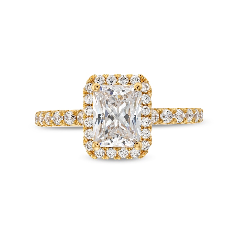 Main Image 4 of 2 CT. T.W. Radiant-Cut Certified Lab-Grown Diamond Frame Engagement Ring in 14K Gold (F/VS2)