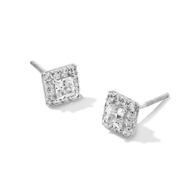 Main Image 1 of 1/2 CT. T.W. Princess-Cut Certified Lab-Grown Diamond Frame Stud Earrings in 14K White Gold (F/SI2)