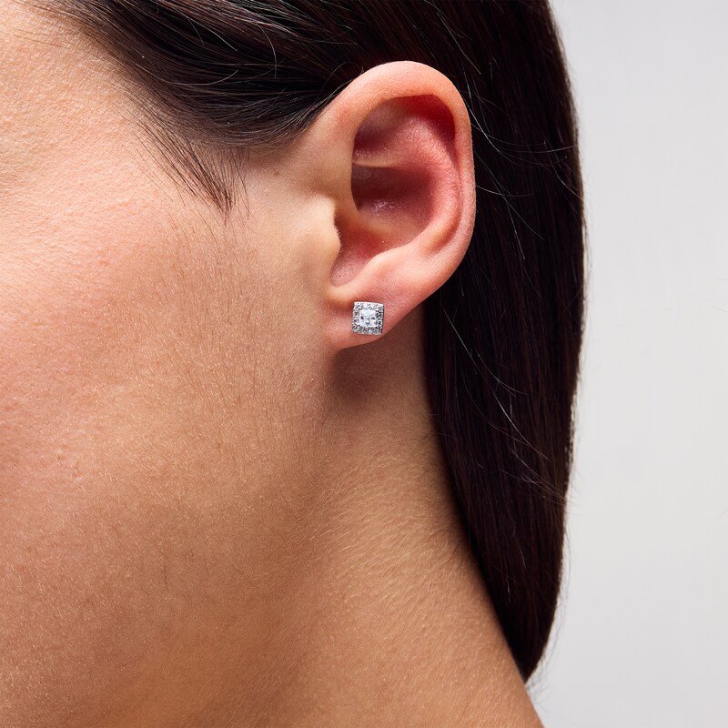 Main Image 2 of 1/2 CT. T.W. Princess-Cut Certified Lab-Grown Diamond Frame Stud Earrings in 14K White Gold (F/SI2)