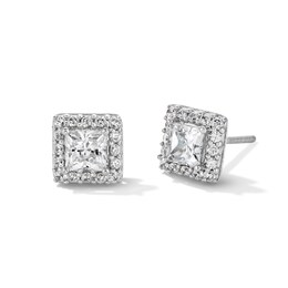 1 CT. T.W. Princess-Cut Certified Lab-Created Diamond Frame Stud Earrings in 14K White Gold (F/SI2)